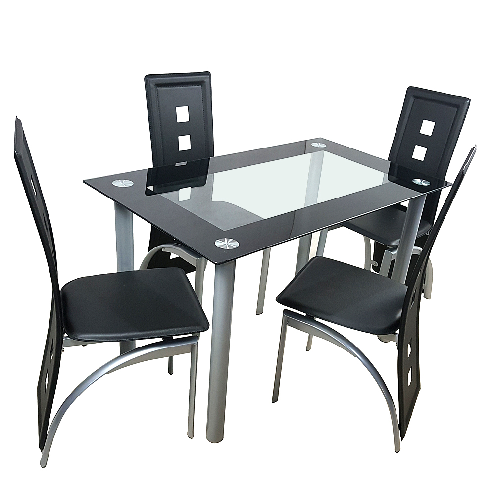 US Shipping Dining Table Set Glass Steel w/4 Chairs Kitchen Room Breakfast Furniture Black White