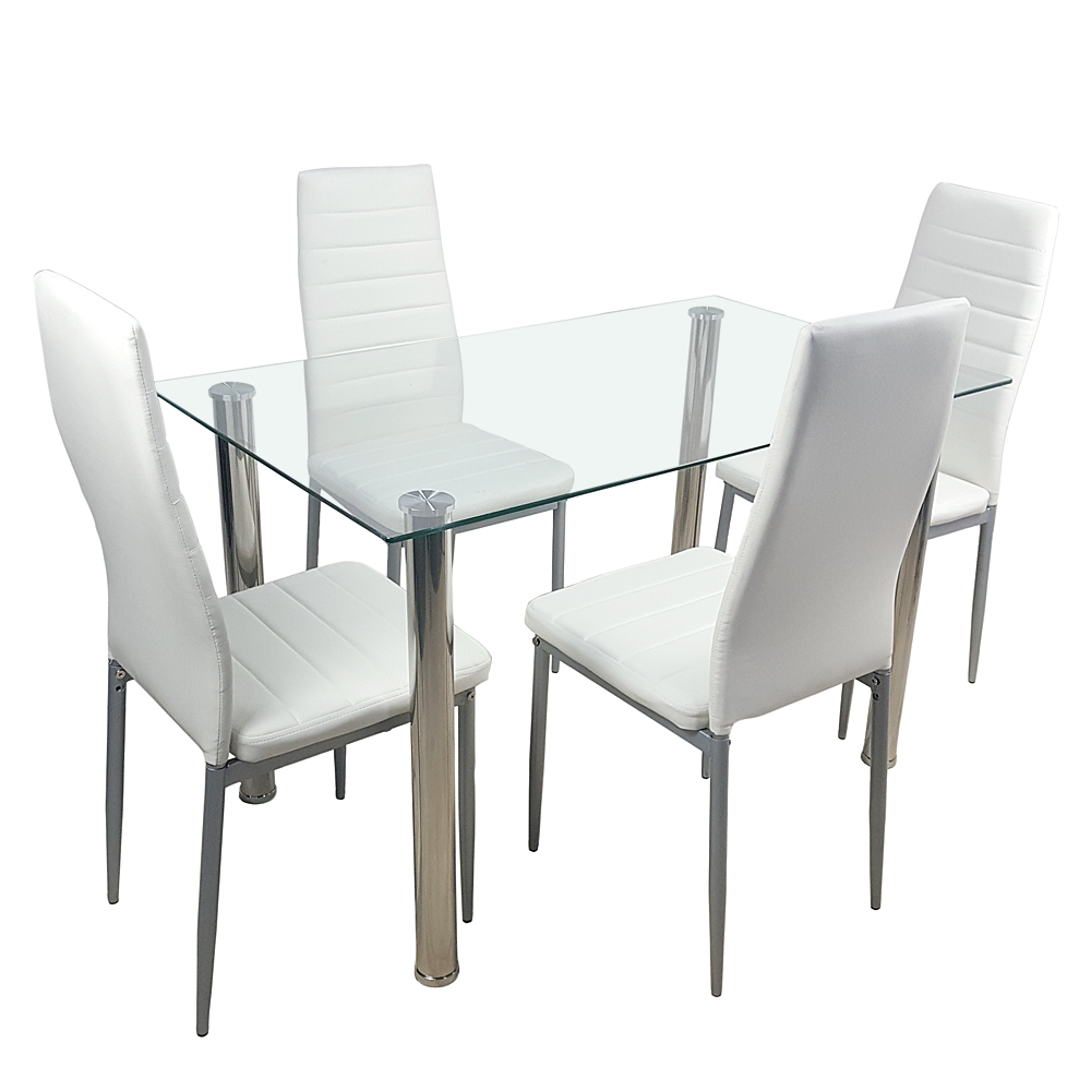 US Shipping Dining Table Set Glass Steel w/4 Chairs Kitchen Room Breakfast Furniture Black White