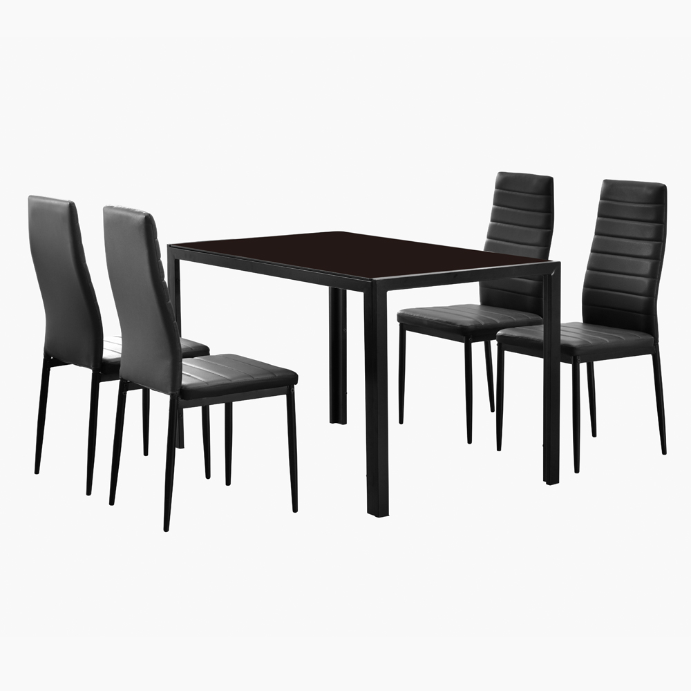 5 Piece Dining Table Set 4 Chairs Glass Metal Kitchen Room Breakfast Furniture US Shipping